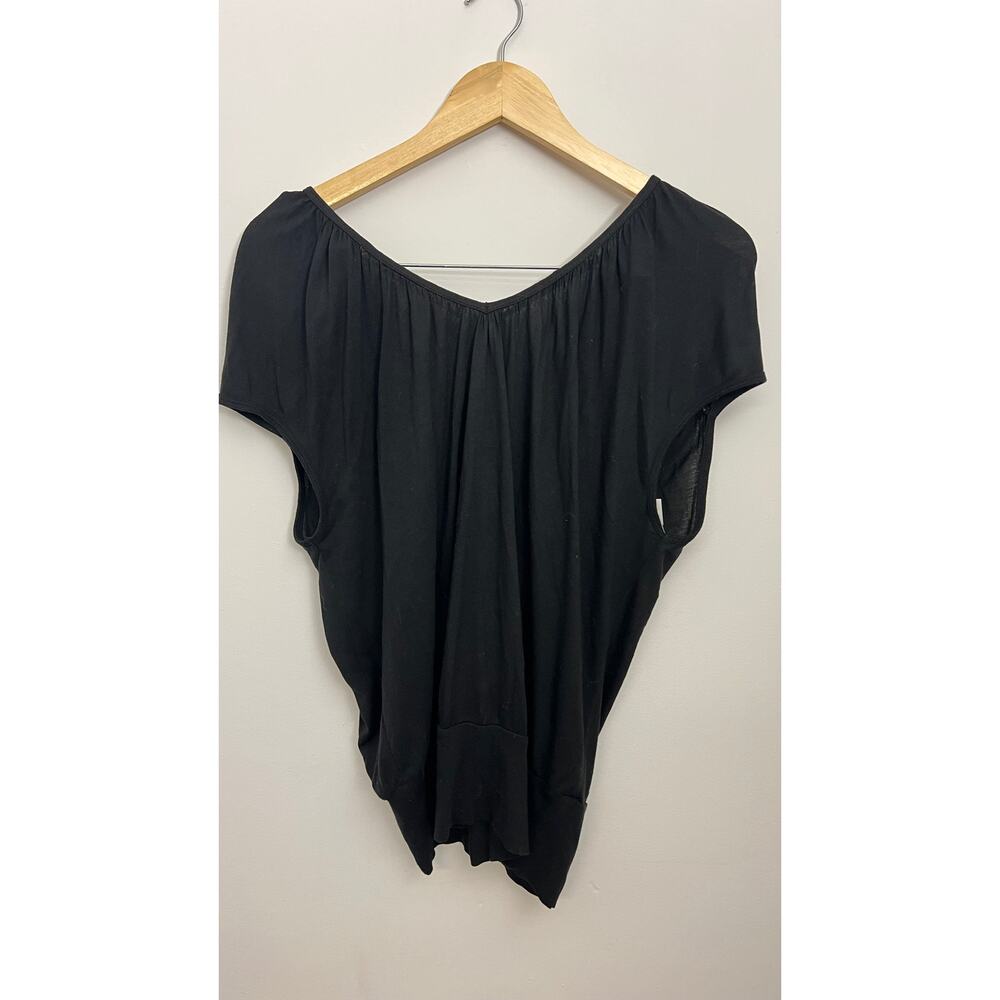 New York & Company Blouse Women Extra Small Black Dolman Sleeve V-Neck Tie Front